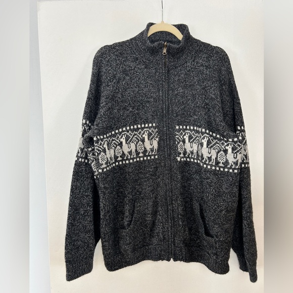 Sweaters - 100% Alpaca‎ Knit Zip Cardigan Sweater Grey Women's Large Cozy Casual